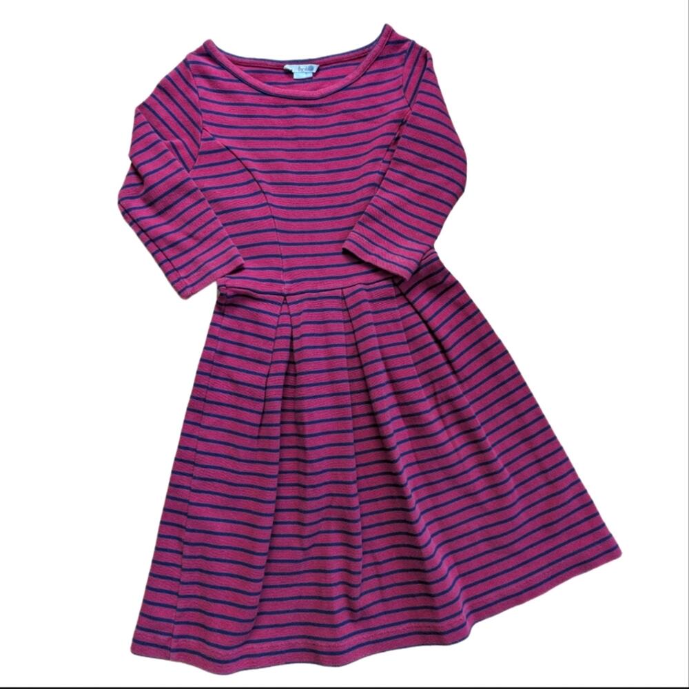 Boden LouLou Classic Fit and Flare Pleated 3/4 Sleeve Striped Preppy Dress